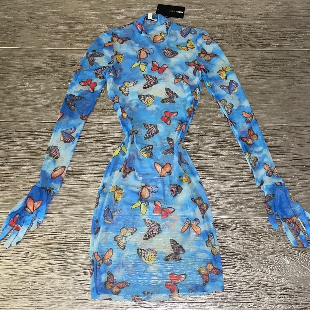 Fashion Nova butterfly mesh glove dress